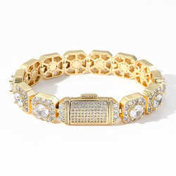 13mm Cz Baguette Bracelet Design for Men Women Luxury Rapper Bracelet with 18k Gold Rhodium Plating Jewelries