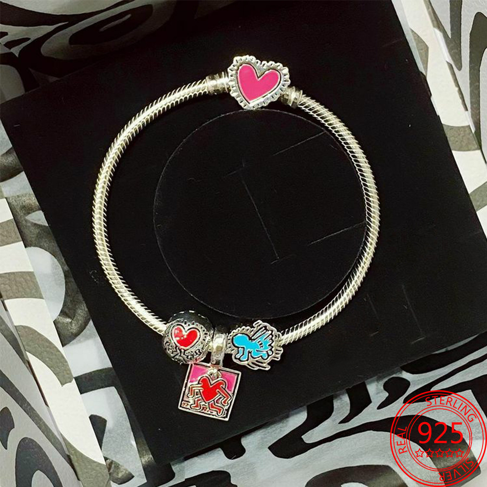 New Popular 925 Sterling Silver Lovers Line Art People Charm 3mm Bracelet Bracelet Gift Christmas