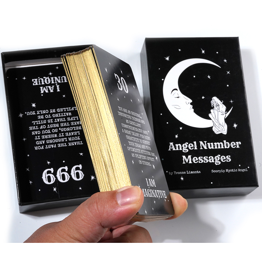 Angel Number Messages & Affirmation Oracle Deck, 53 Cards, Gold Gilded Edge