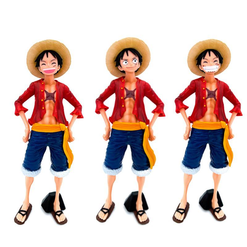 Novelty Games 28cm Anime One Piece Assemble Figure Confident Smiley Luffy Three Form Face Changing Doll Action Figurine Model Toys Garage Ki