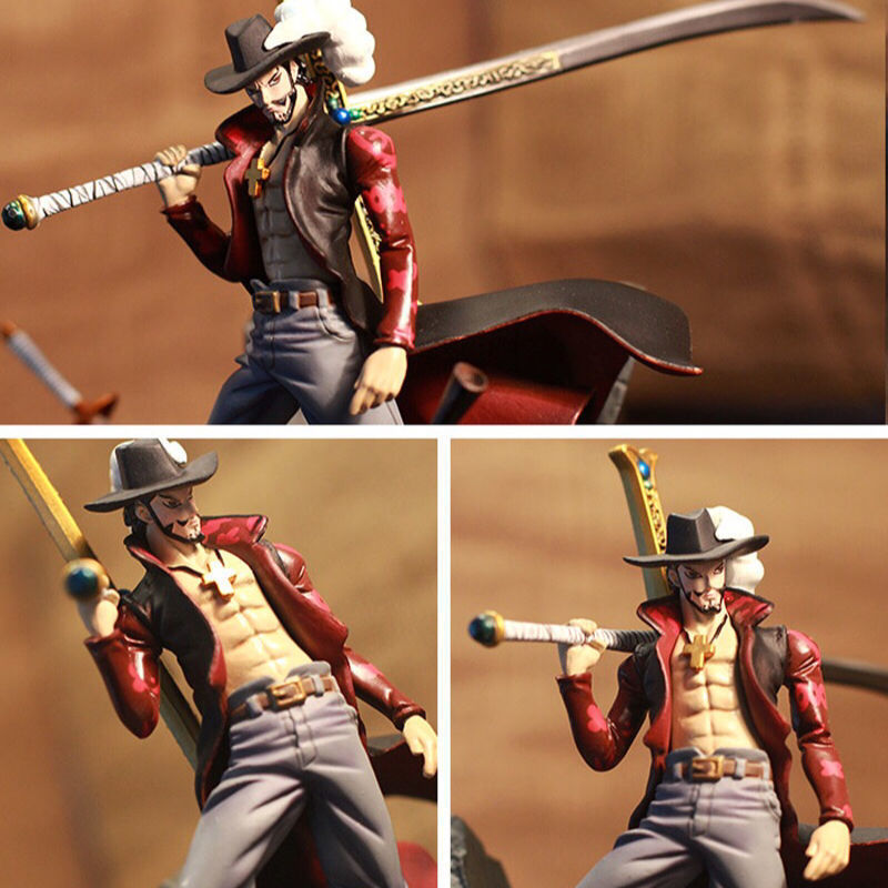 Novelty Games 15cm Scultures Big Anime Figure Toy Luffy Dracule Mihawk Model Doll With Sword Anime Brinquedos for Gifts