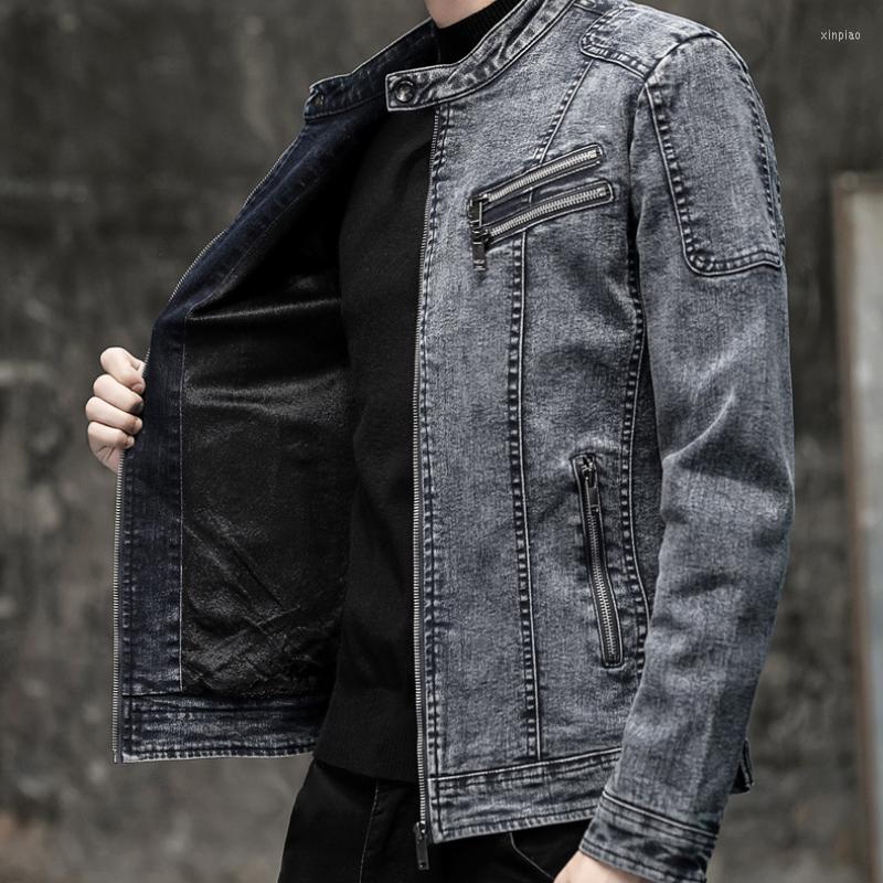 Men's Jackets Vintage Denim Men Slim Fit Solid Casual Mens Jean Coat Fashion Stand Collar Moto Biker Coats Clothing 2023, Black 
Men's Jackets Vintage Denim Men Slim Fit Solid Casual Mens Jean Coat Fashion Stand Collar Moto Biker Coats Clothing 2023, Black