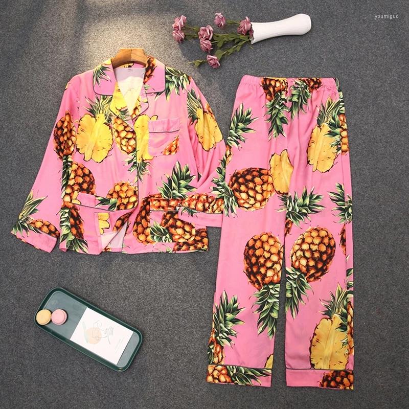 Home Clothing Silk Women's Pajama Set Summer Spring Autumn Long Sleeve Ladies 2 Pcs Pijama Suit With Pant Pineapple Print Sleepwear For
Home Clothing Silk Women's Pajama Set Summer Spring Autumn Long Sleeve Ladies 2 Pcs Pijama Suit With Pant Pineapple Print Sleepwear For