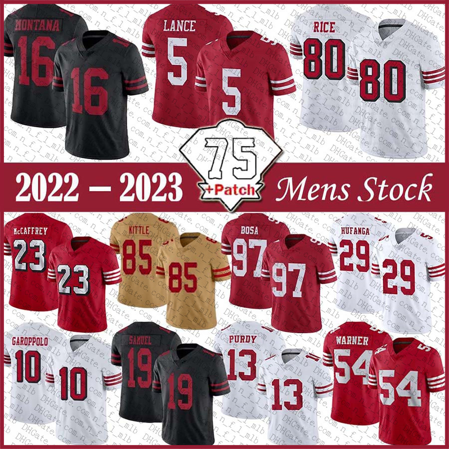 Deebo Samuel George Kittle Football Jersey Nick Bosa Christian McCaffrey Fred Warner Brock Purdy Talanoa Hufanga Jimmy Garoppolo Trey Lance Jerry Rice Joe Montana, Shown
Deebo Samuel George Kittle Football Jersey Nick Bosa Christian McCaffrey Fred Warner Brock Purdy Talanoa Hufanga Jimmy Garoppolo Trey Lance Jerry Rice Joe Montana, Shown