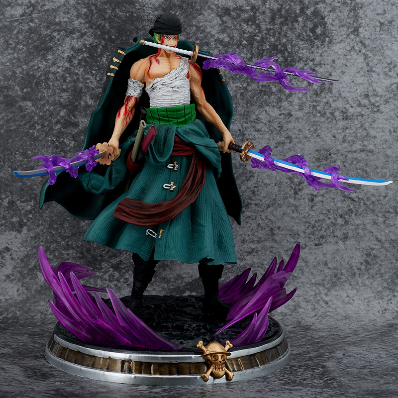 Novelty Games Amine One Piece 35cm Bloody Zoro Figures Gk Series Bath Blood Statue Flow Domineering Model Ornaments Birthday Gifts Figurine