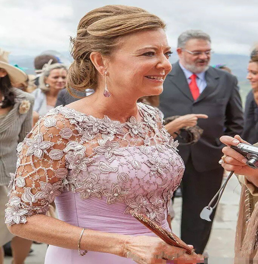 Elegant Lilac Mother Of The Bride Dress 2023 With Half Sleeve Lace Full Length Chiffon Long Wedding Guest Dresses Mom Evening Vestidos De Noche Femme