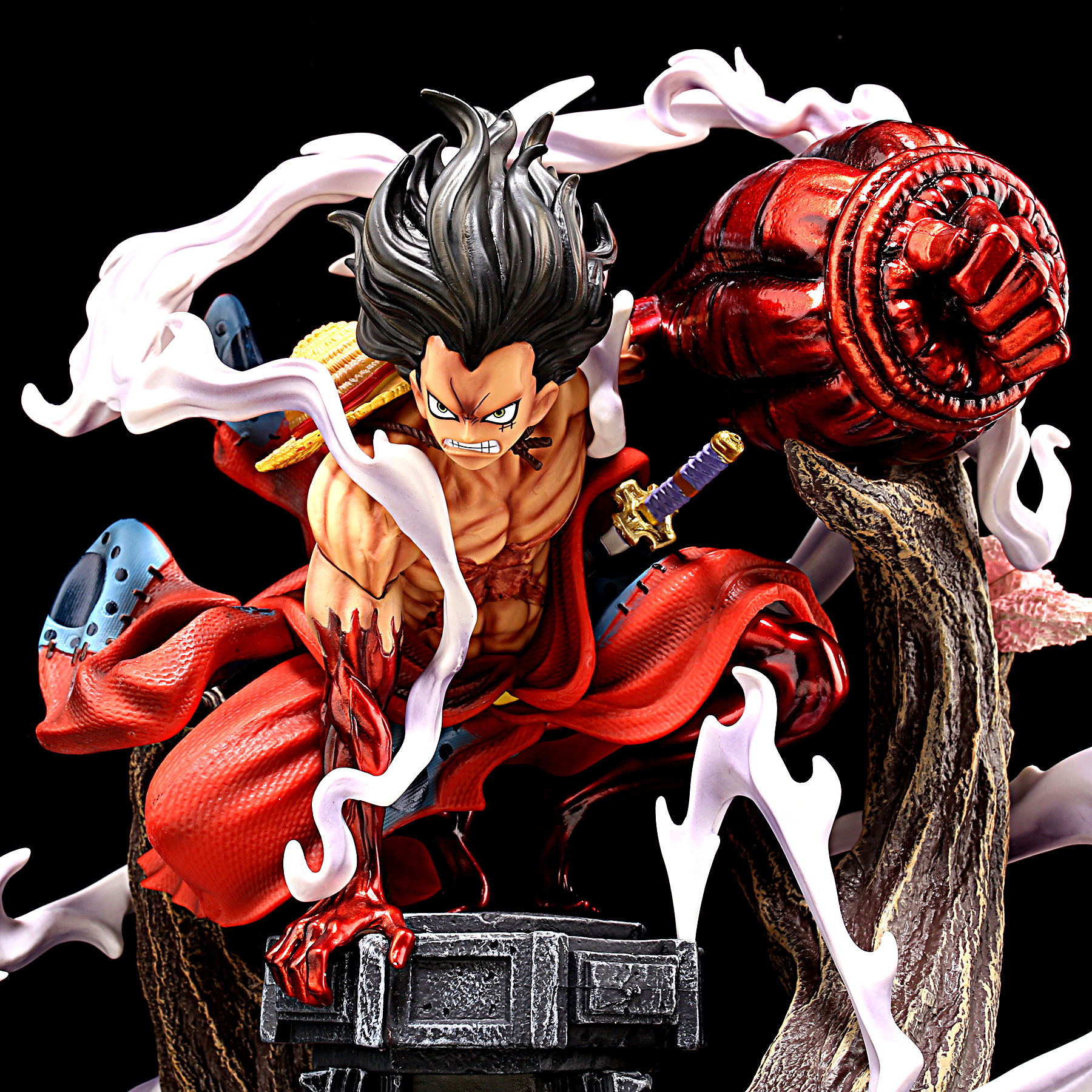 Novelty Games One Piece Anime Figure 26cm Wano Gear 4 Luffy 2 Head Pieces Statue Figures Collectible Model Decoration Toy Christmas Gift