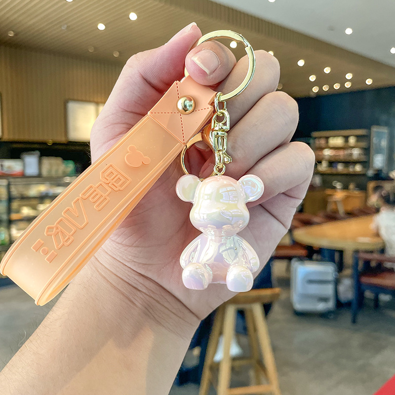 Electroplated Resin Bear Pendant Cartoon Keychains Cute Bag Hanging Ornament