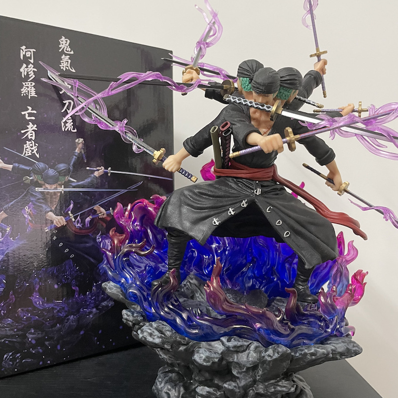 Novelty Games 39cm One Piece Roronoa Zoro Anime Figure Gk Three Heads And Six Arms Nine Knives Flow Ashura Pvc Action Figurine Model Toys Do