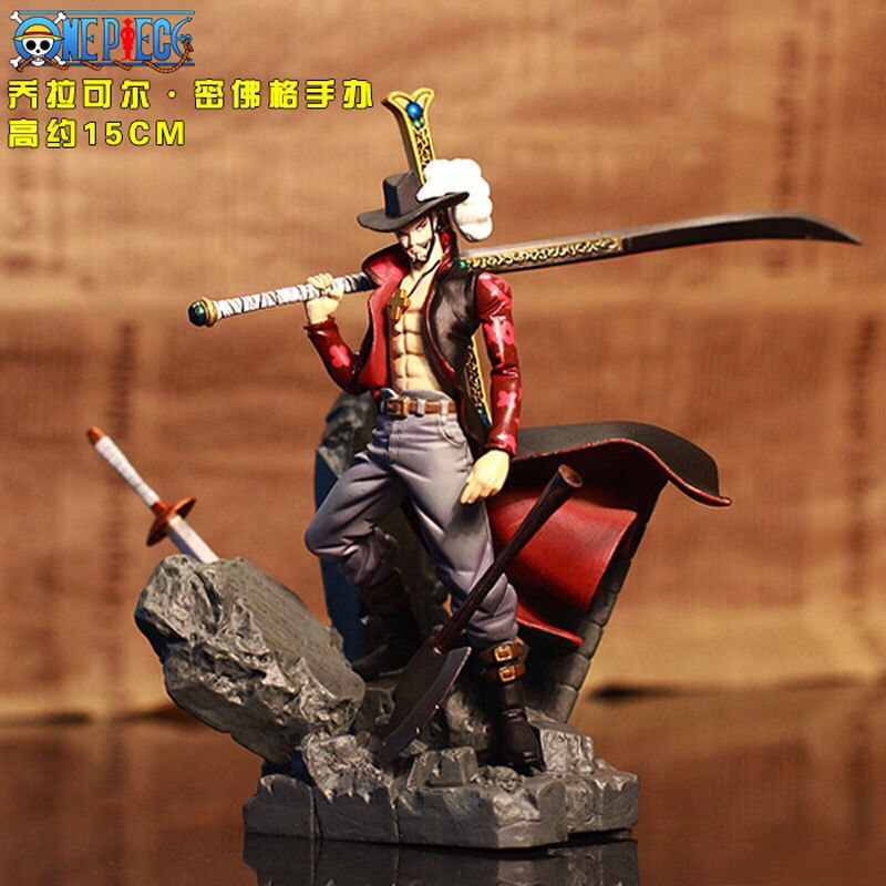 Novelty Games 15cm Scultures Big Anime Figure Toy Luffy Dracule Mihawk Model Doll With Sword Anime Brinquedos for Gifts