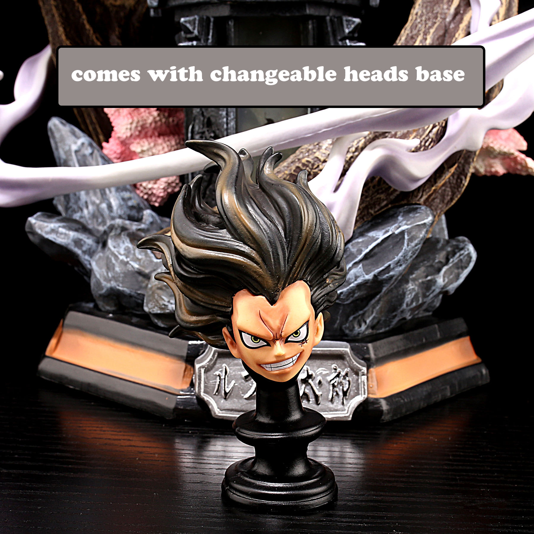 Novelty Games One Piece Anime Figure 26cm Wano Gear 4 Luffy 2 Head Pieces Statue Figures Collectible Model Decoration Toy Christmas Gift