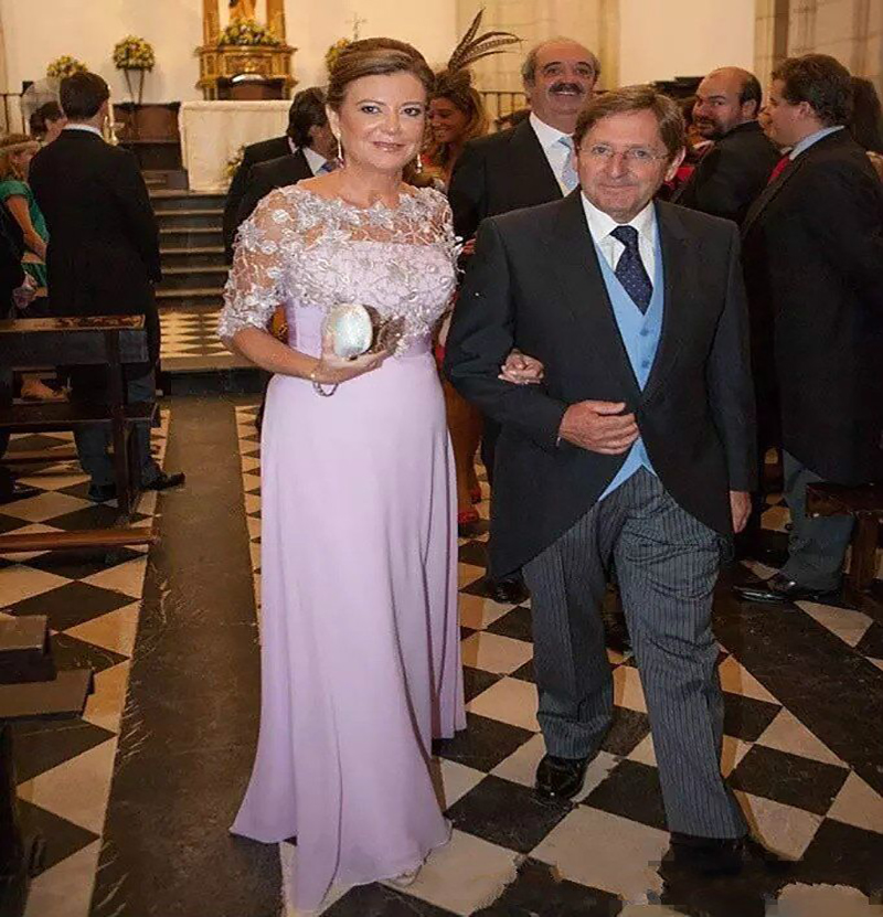 Elegant Lilac Mother Of The Bride Dress 2023 With Half Sleeve Lace Full Length Chiffon Long Wedding Guest Dresses Mom Evening Vestidos De Noche Femme