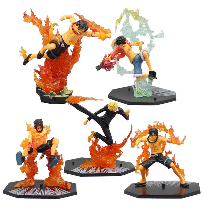 Novelty Games New Anime One Piece Flame Effect Series Figures Pvc Luffy Sanji Ace Statue Ornament Birthday Present For Kids Figurines