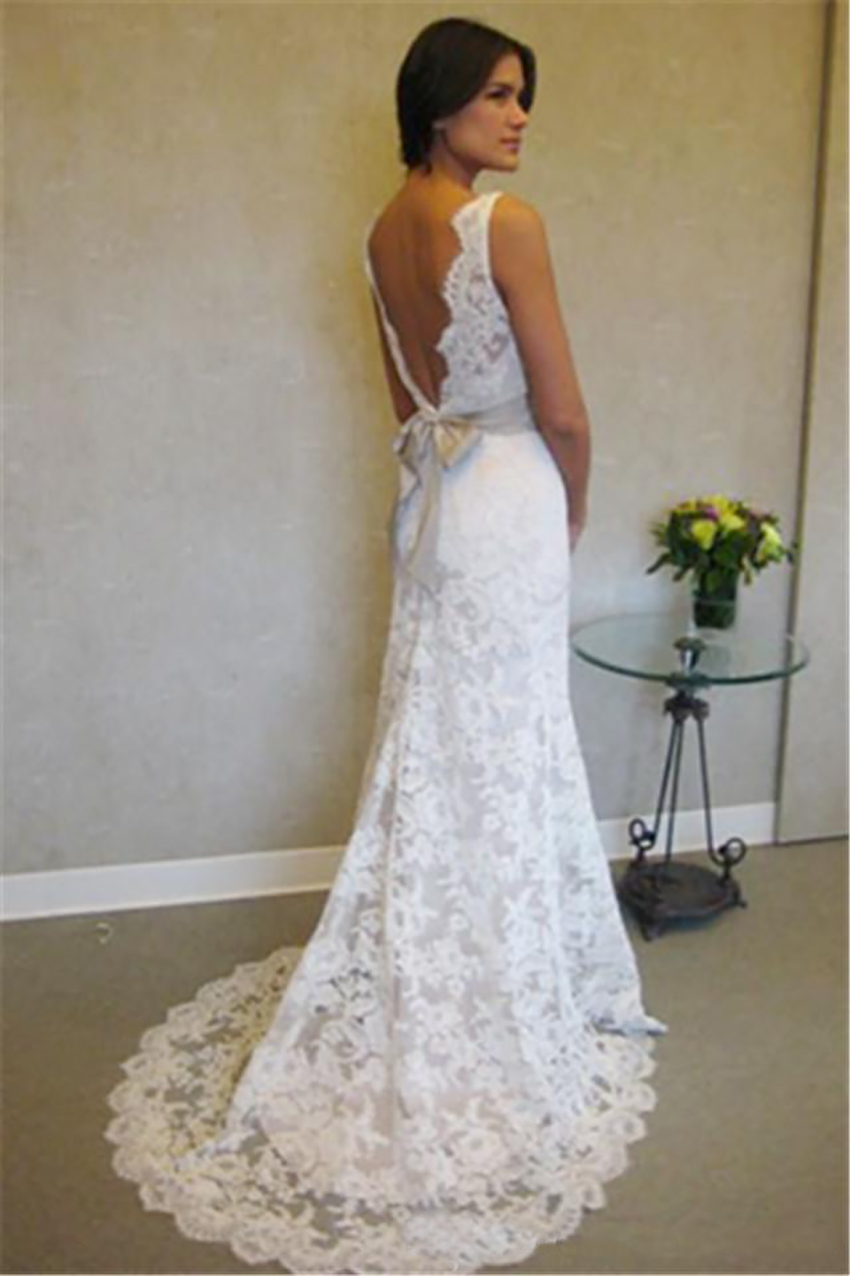 Sheath Dress High Neck Mermaid Lace Plus Size Wedding Dresses With Sash vestidos de festa curto e elegante para casamento