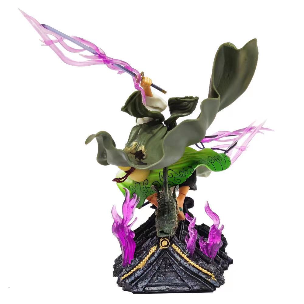 Novelty Games Anime One Piece Roronoa Zoro Figure GK Wano Kingdom Roof Roronoa Zoro Three Sword Model Double Head OPP Bagged Without Box