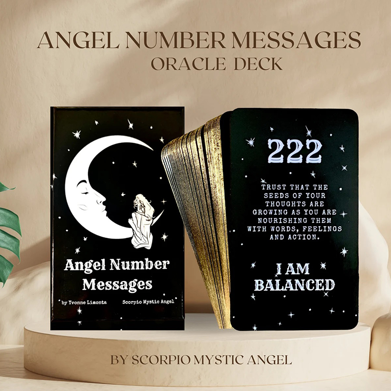 Angel Number Messages oracle Affirmation Oracle Deck Tarot 53 cards packaged in a custom rigid box game
Angel Number Messages oracle Affirmation Oracle Deck Tarot 53 cards packaged in a custom rigid box game