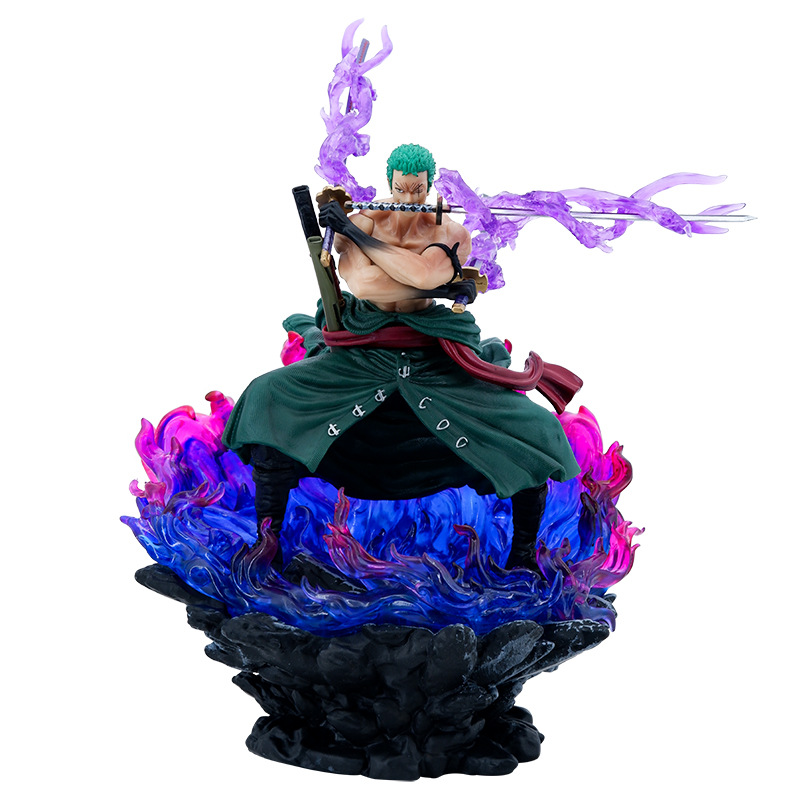 Novelty Games Anime One Piece Action Figure Roronoa Zoro Three-Knife Fighting Skill Statue 30cm Pvc Figurine Gk Toys Big Ornament Gifts