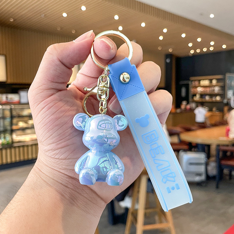 Electroplated Resin Bear Pendant Cartoon Keychains Cute Bag Hanging Ornament