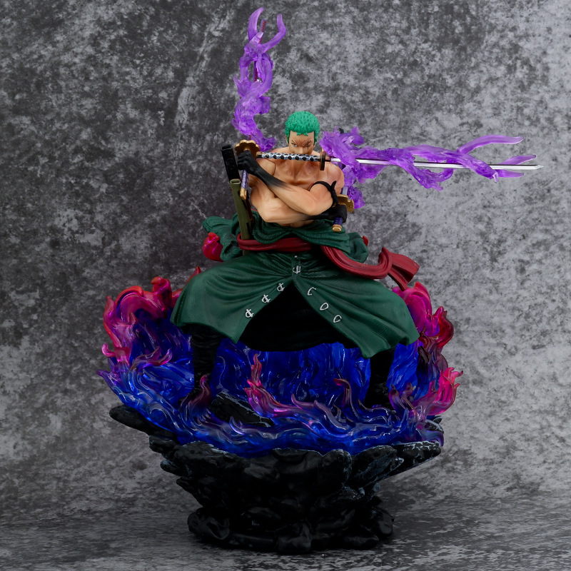 Novelty Games Anime One Piece Action Figure Roronoa Zoro Three-Knife Fighting Skill Statue 30cm Pvc Figurine Gk Toys Big Ornament Gifts
