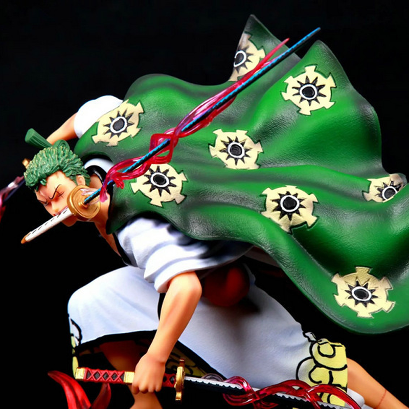 Novelty Games One Piece Anime Figure Kimono Roof Roronoa Zoro Wano Country Zoro Three Swords Fighting Skill Model Decorations Glowing Figuri