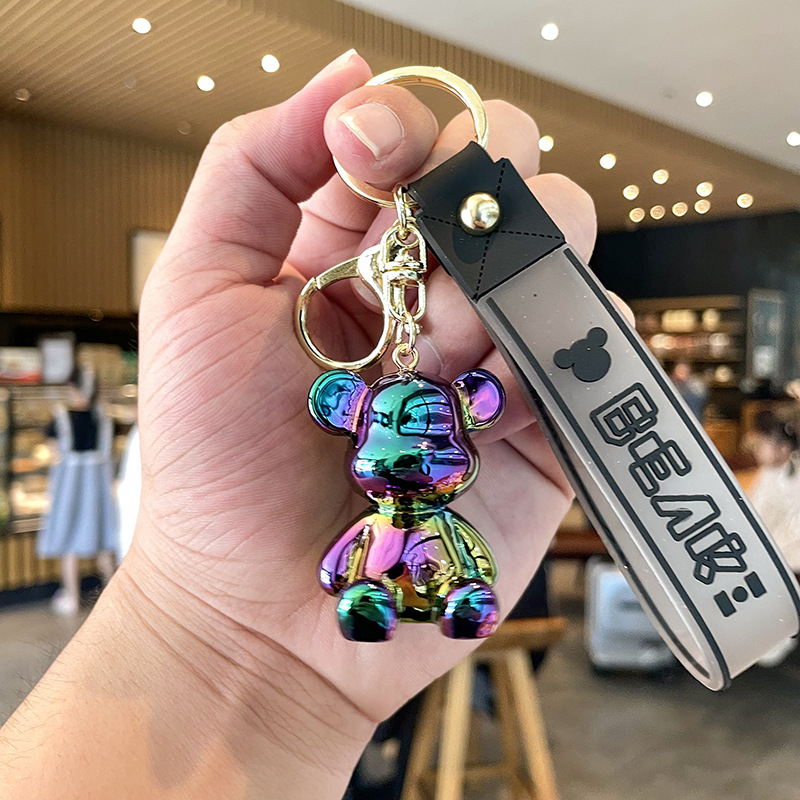 Electroplated Resin Bear Pendant Cartoon Keychains Cute Bag Hanging Ornament
