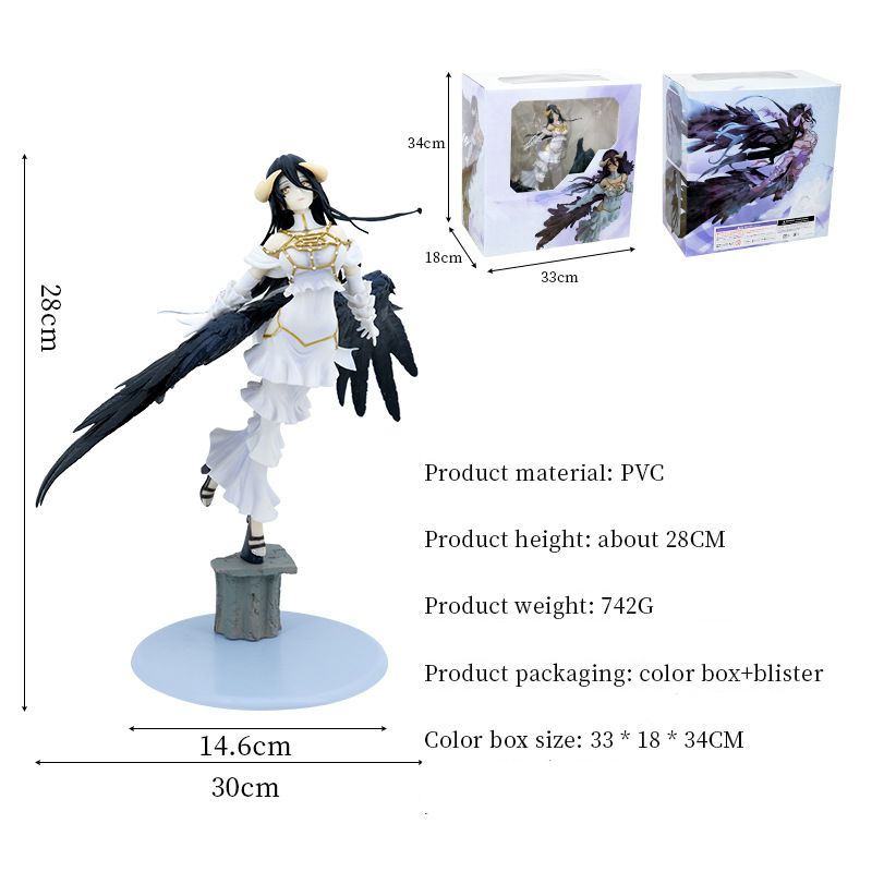 Novelty Games Anime Overlord Albedo 28cm Pvc Action Figure Pure White Demon Statue Model Doll Flying Posture Figurines Christmas Gift Orname