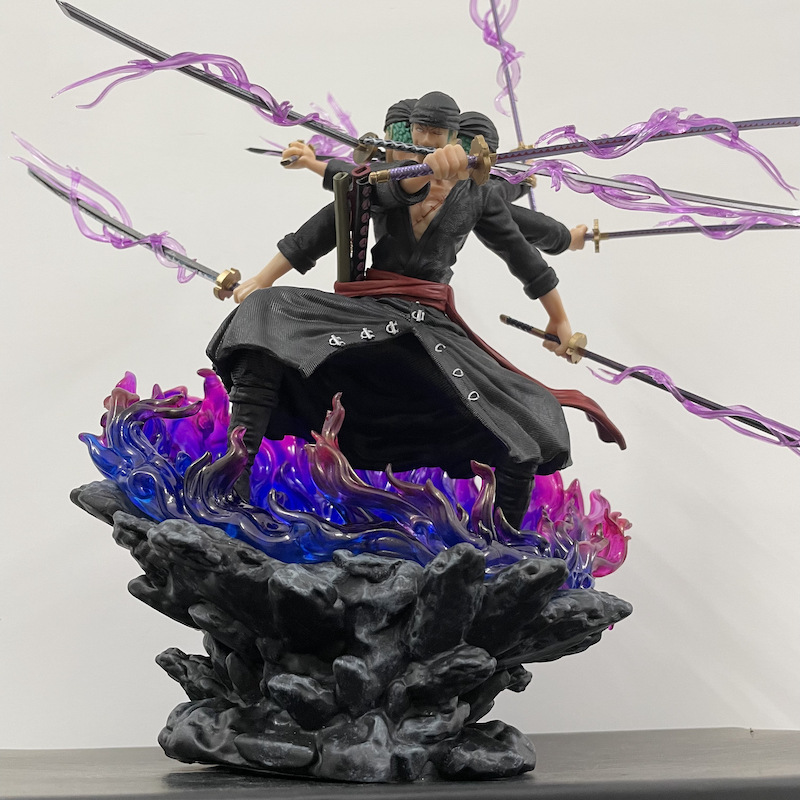 Novelty Games 39cm One Piece Roronoa Zoro Anime Figure Gk Three Heads And Six Arms Nine Knives Flow Ashura Pvc Action Figurine Model Toys Do