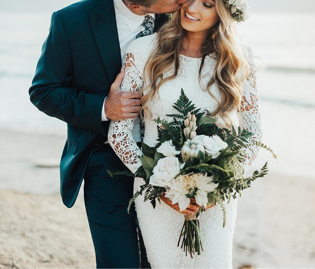 Beach Full Lace Dresses Long Sleeves Boho Plus Size Sweep Train Bohemian Wedding Dress Country Bridal Gowns vestidos de novia