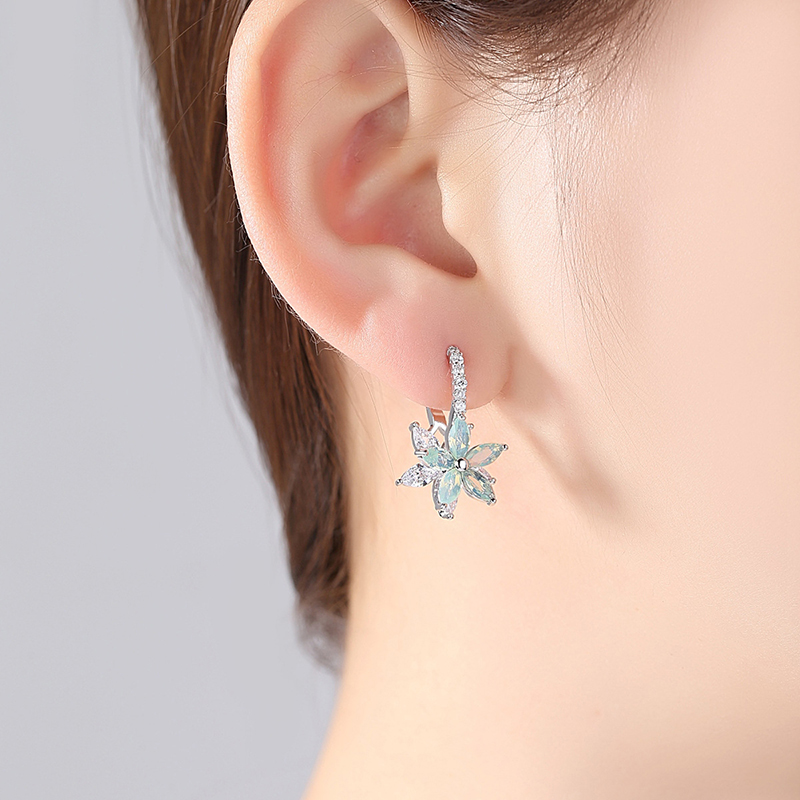 Crystal flowers Charm Stud Earring Vintage Jewelry 925 Sterling CZ Diamond Sparkling Women Men Earrings For Lover Gift