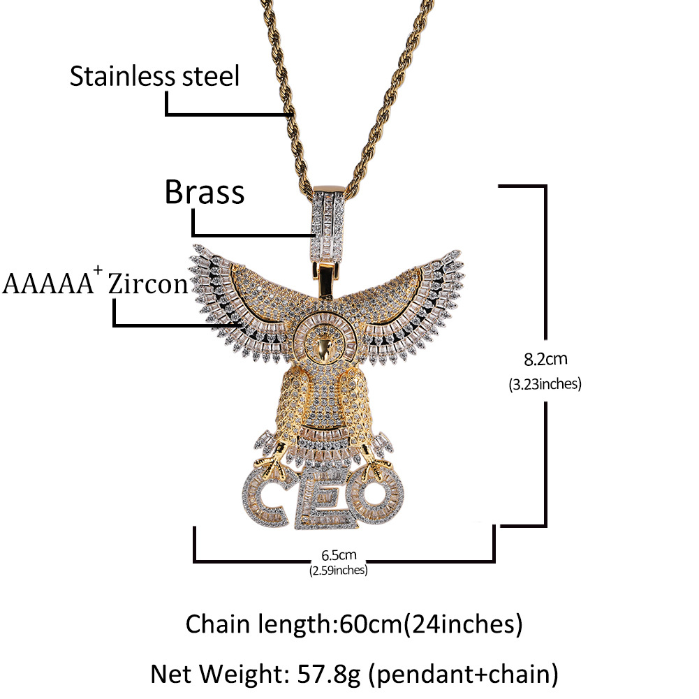 Hip Hop Animal CEO Letters Pendant Necklace Full TopBling Zircon 18k Real Gold Plated Jewelry