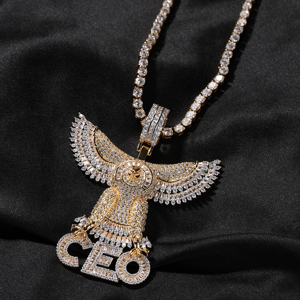 Hip Hop Animal CEO Letters Pendant Necklace Full TopBling Zircon 18k Real Gold Plated Jewelry