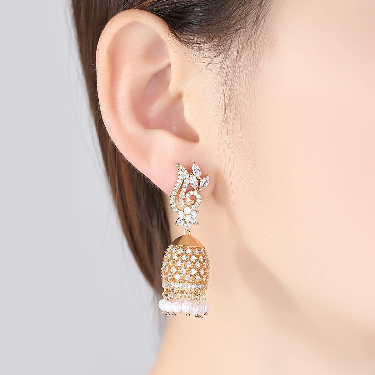 Fashion Charm Women Jewelry 925 Sterling Silver Princess Cut Sweet Cute CZ Diamond Ins Popular Pearl Earring Gift