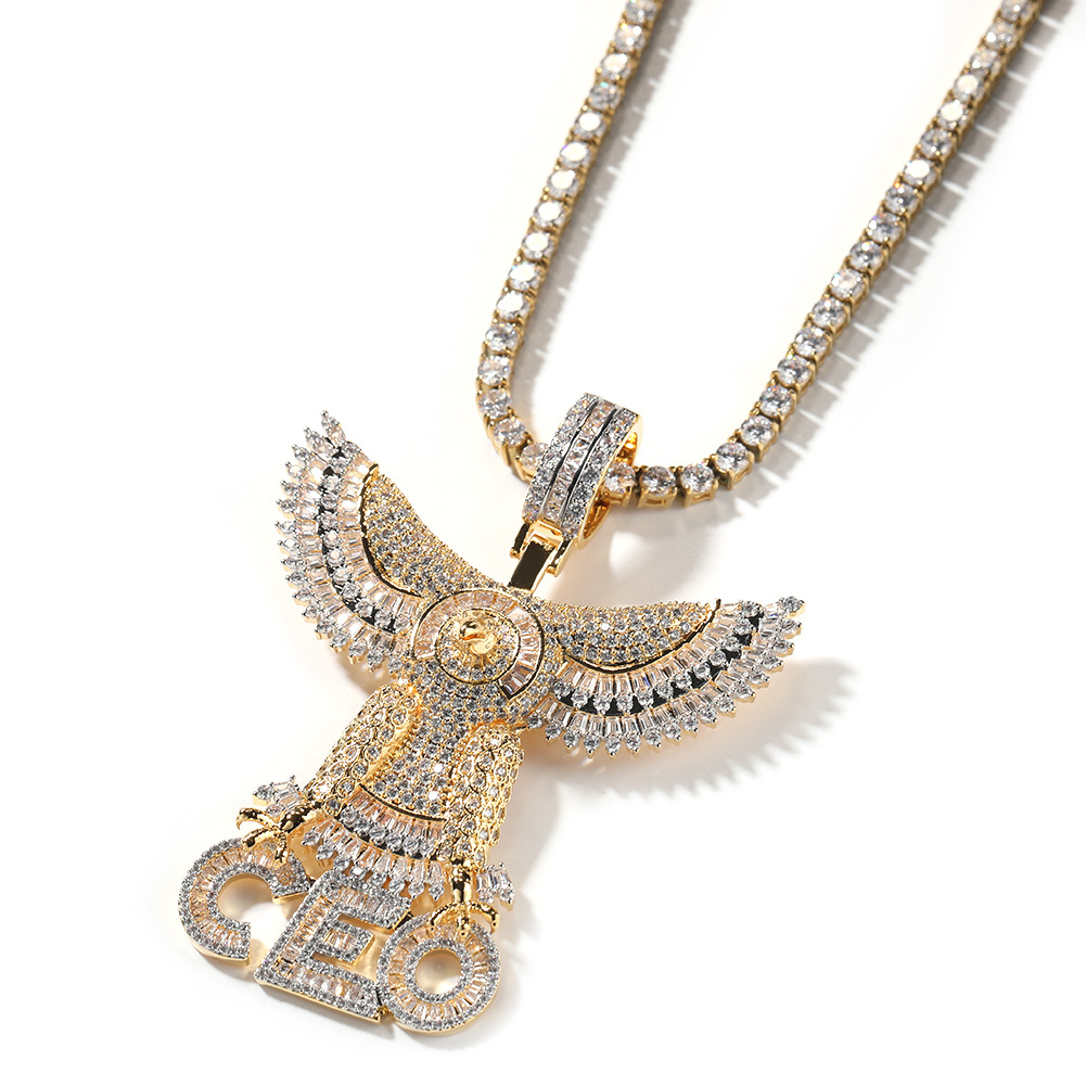 Hip Hop Animal CEO Letters Pendant Necklace Full TopBling Zircon 18k Real Gold Plated Jewelry