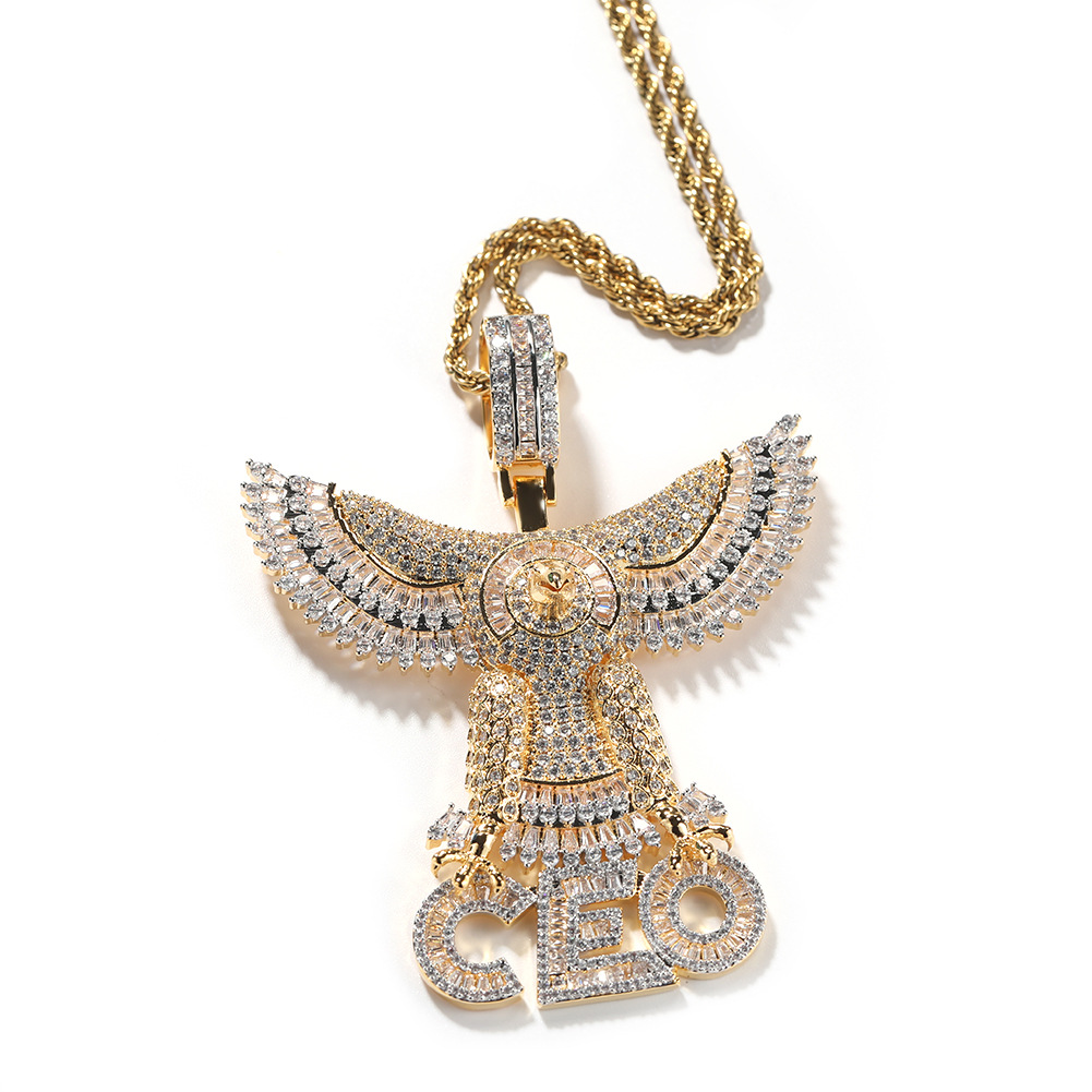 Hip Hop Animal CEO Letters Pendant Necklace Full TopBling Zircon 18k Real Gold Plated Jewelry
