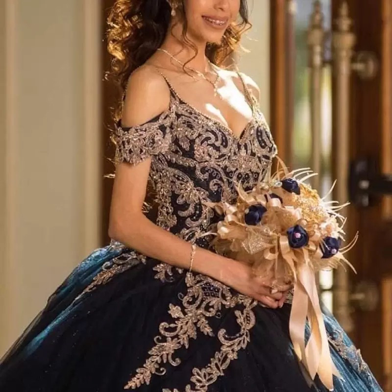 Princess Navy Blue vestidos de 15 anos Quinceanera Dresses Sweet 16 Dress Coleccion Charro Ball Gown Prom Gowns
