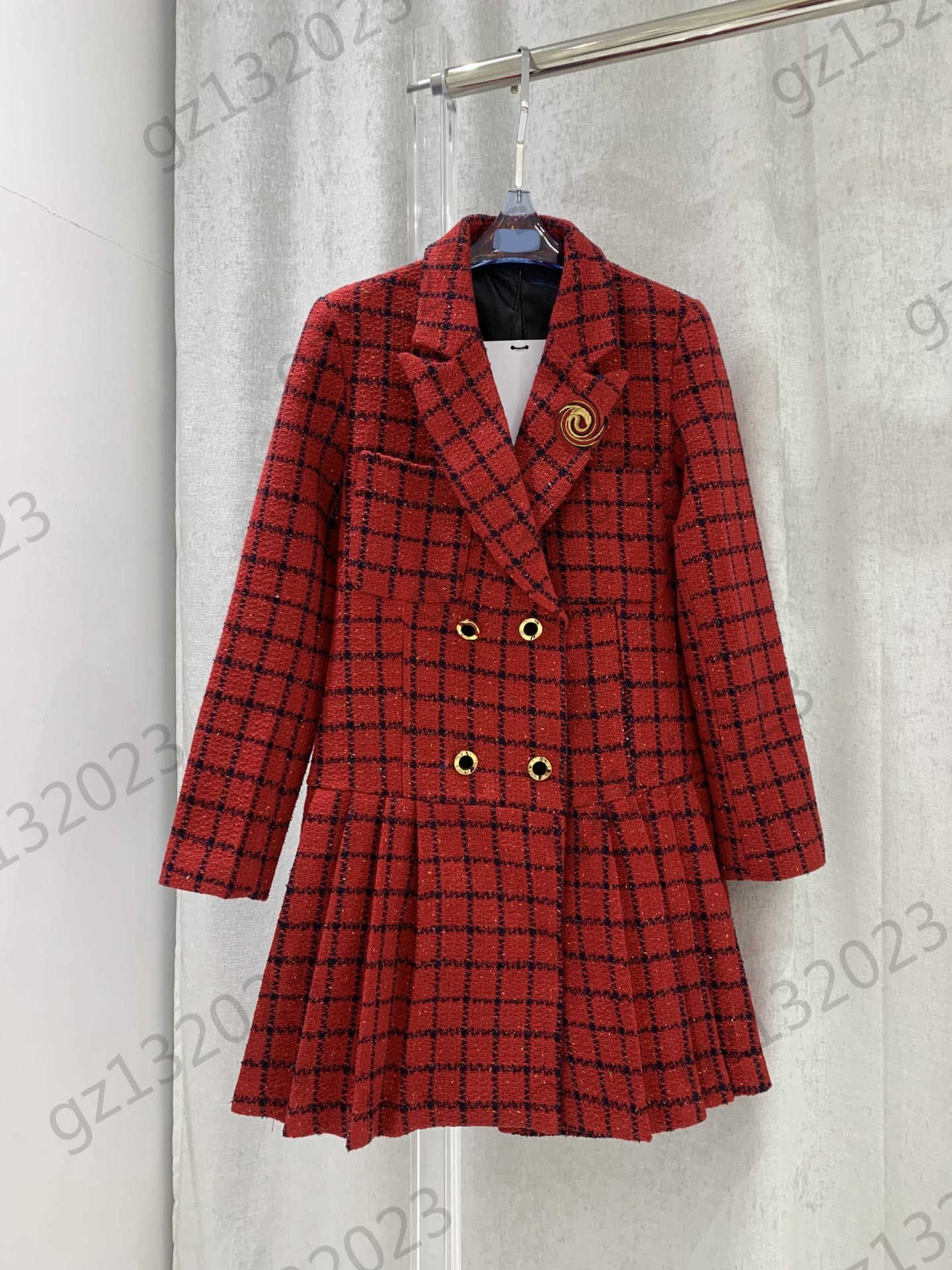 Designer Womens Dresses Contrasting Colors Checked Printing Lapels Long-sleeved Dress Double-breasted Button Design Pleated Tweed Long Skirt Women Clothing, 11
Designer Womens Dresses Contrasting Colors Checked Printing Lapels Long-sleeved Dress Double-breasted Button Design Pleated Tweed Long Skirt Women Clothing, 11