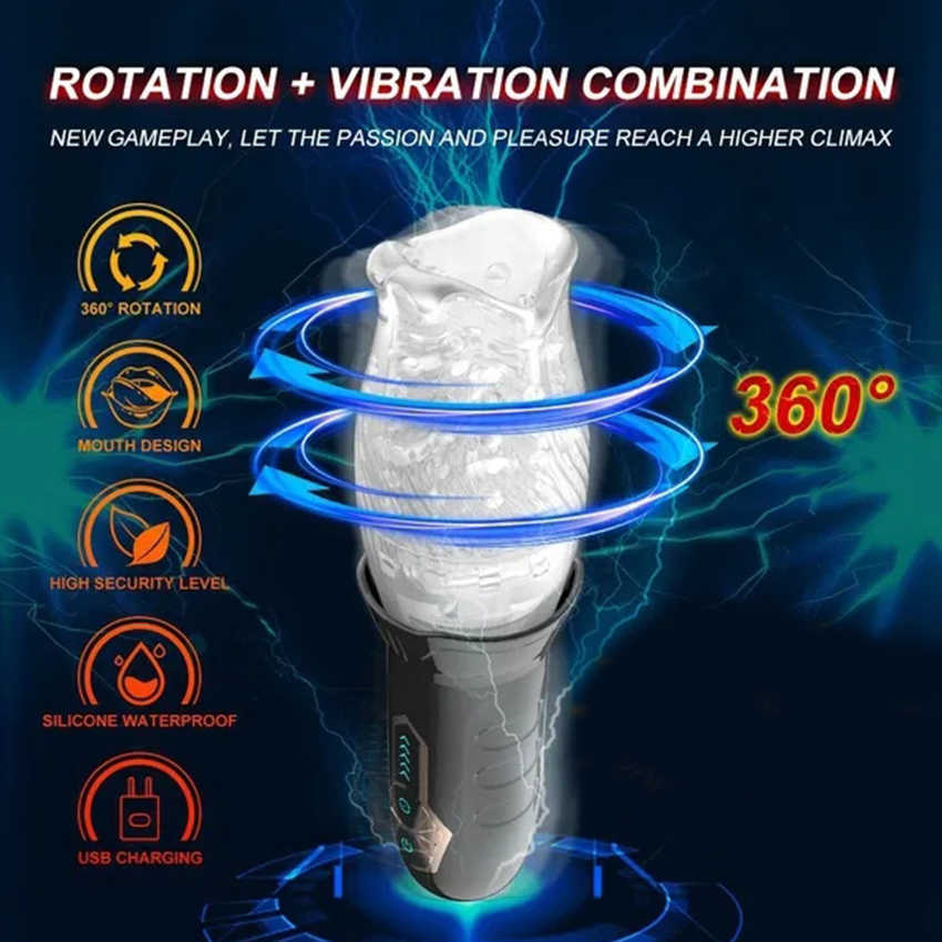 Articles de beauté 360 Rotation Sucking Masturbator Penis Massage Real oral Sexy Glans Trainer Male Vanteur Male pour hommes