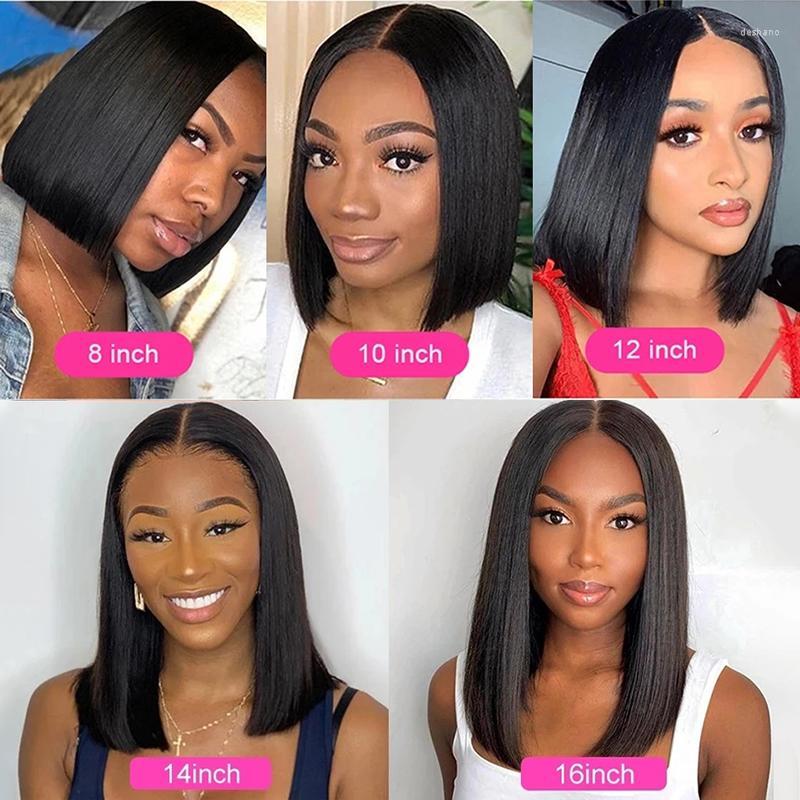 Straight Lace Front Human Hair Wigs Side Part Bob Wig 4x4x1 T Frontal Brazilian Virgin Pixie Cut
