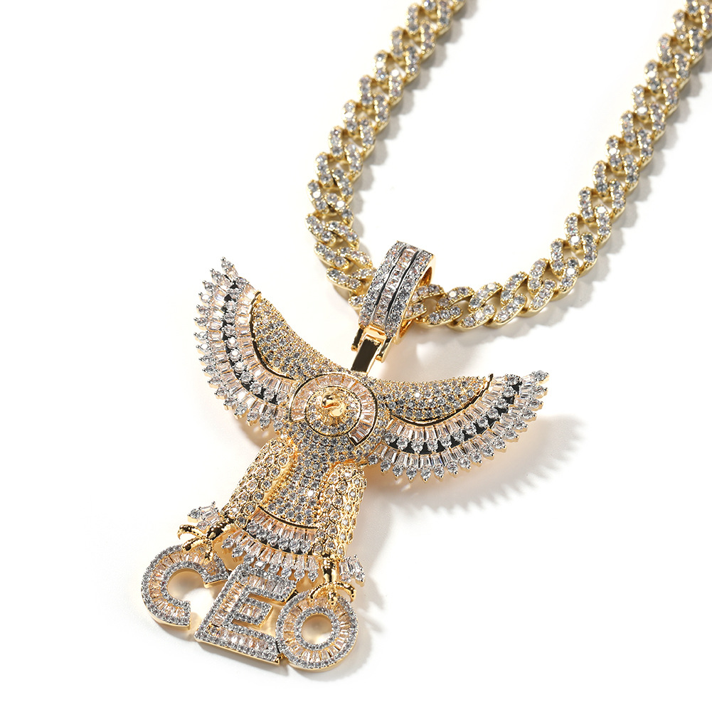 Hip Hop Animal CEO Letters Pendant Necklace Full TopBling Zircon 18k Real Gold Plated Jewelry