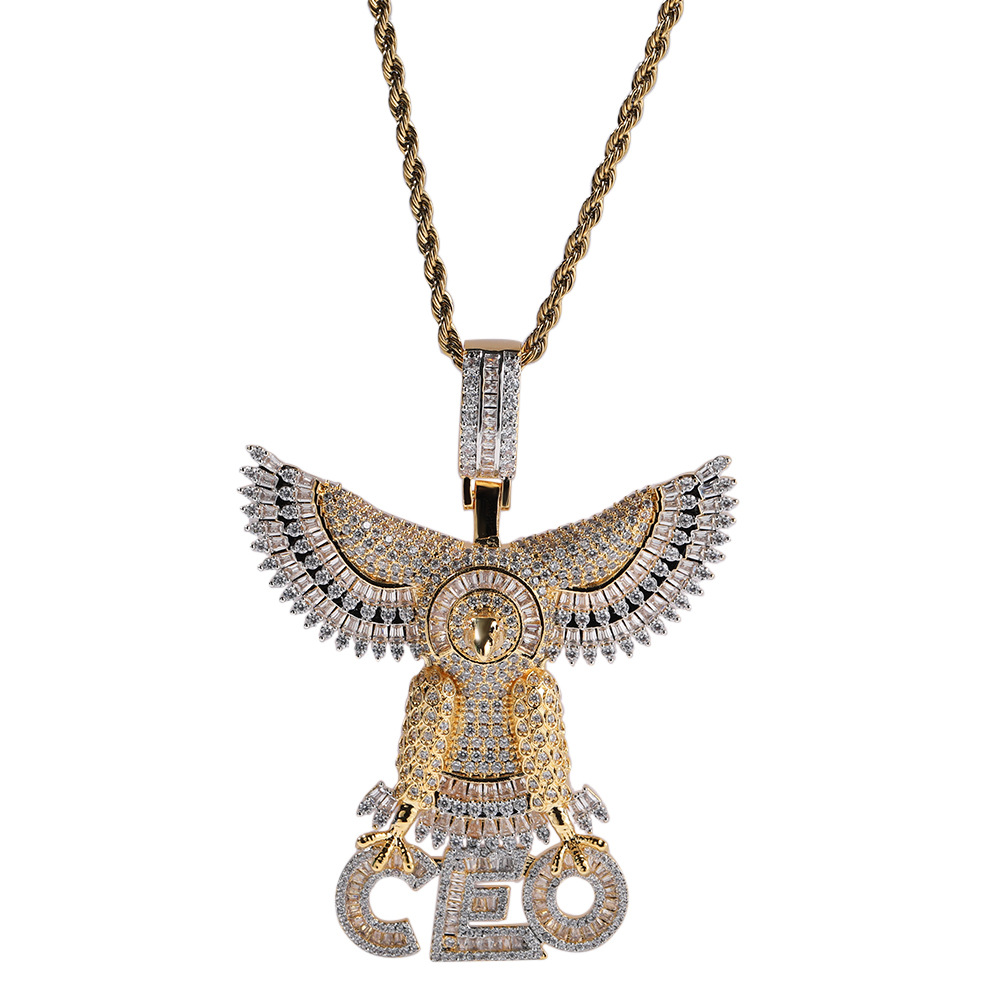 Hip Hop Animal CEO Letters Pendant Necklace Full TopBling Zircon 18k Real Gold Plated Jewelry