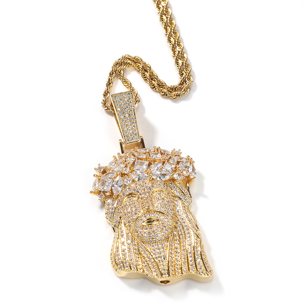 TopBling Large Jesus Face Pendants Necklace Jewelry Real 18K Gold Plated Religious Jewelry