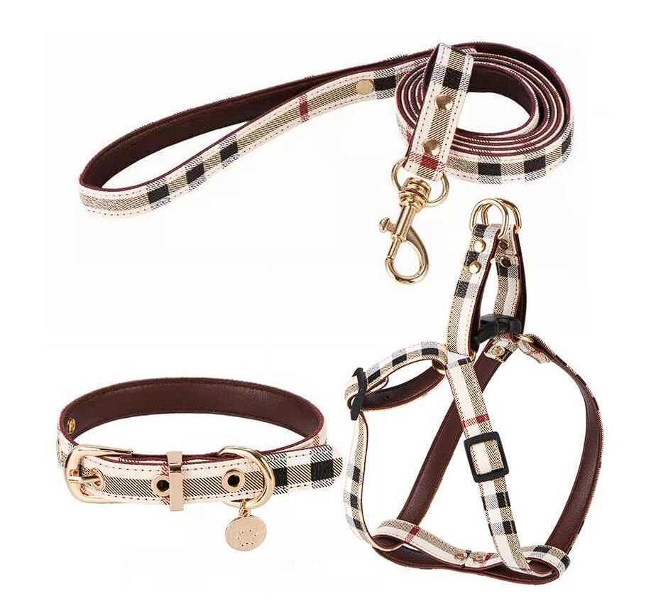 Harness Designer Dog Collars and Leashes Set Soft Adjustable Printed Leather Classic Pet Collar Leash Sets for Small Dogs Chihuahua Poodle
