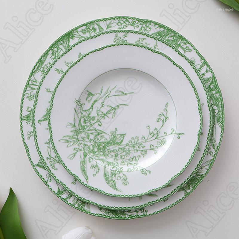 

Plates European Lily Of The Valley Ceramic Plate Set Afternoon Pasta Dessert Dishes Restaurant Dinner Home Tableware, B-8.5 inch plate