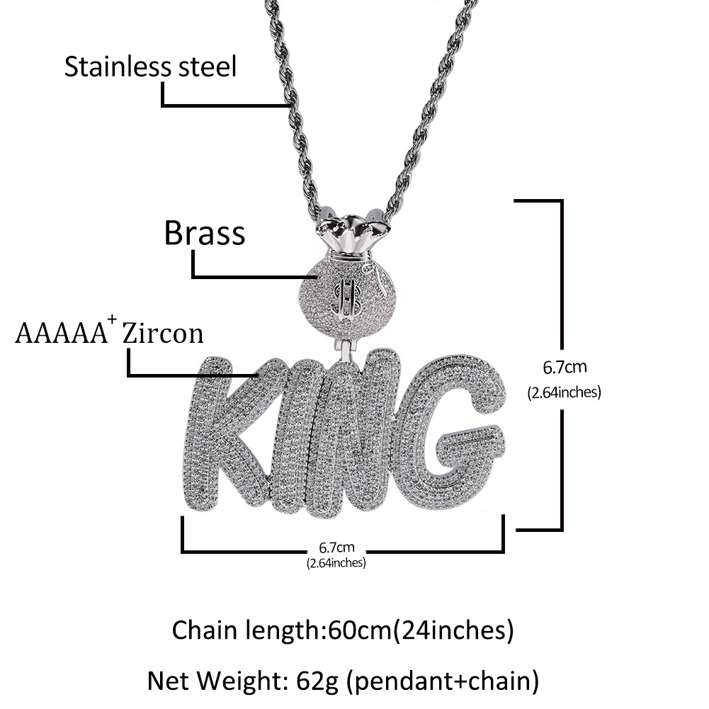 TopBling A-Z Custom Name Letters Pendant Necklaces Jewelry Dollar Symbol Buckle Clasp Full TopBling Zircon
