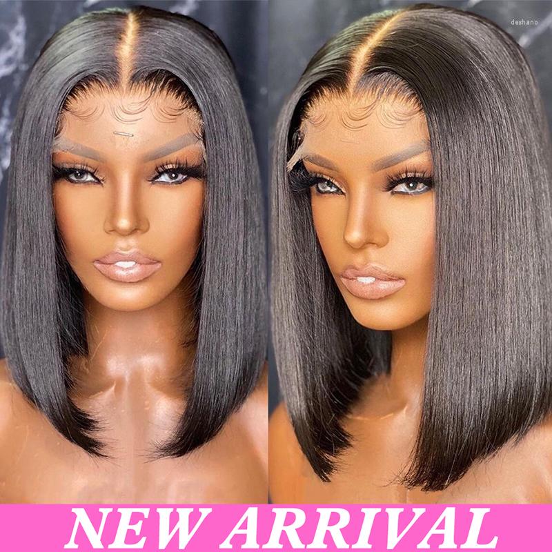 Straight Lace Front Human Hair Wigs Side Part Bob Wig 4x4x1 T Frontal Brazilian Virgin Pixie Cut