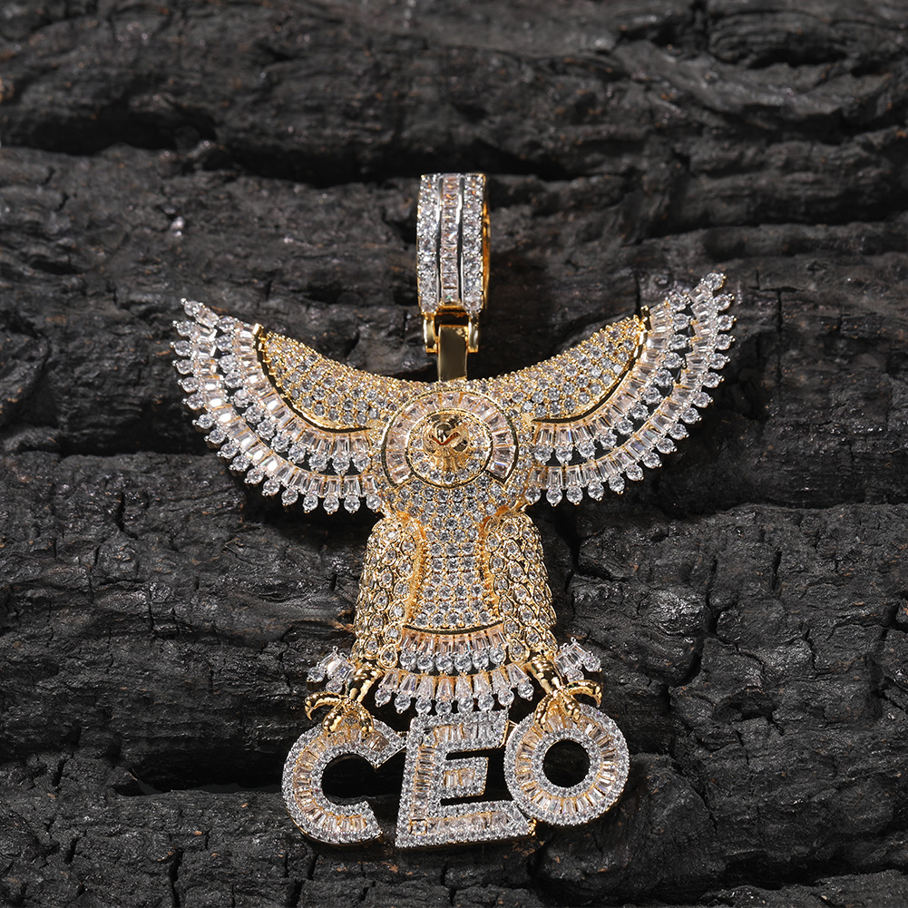 Hip Hop Animal CEO Letters Pendant Necklace Full TopBling Zircon 18k Real Gold Plated Jewelry