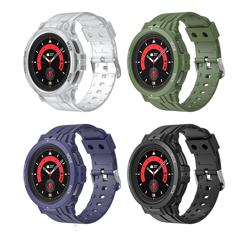 for Samsung Galaxy Watch 5 Pro 45mm Soft Silicone Rugged Protective Case Band Strap Cover, Black