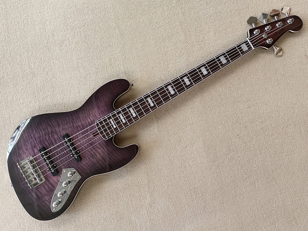Factory Custom 5 Strings Electric Bass Guitar Light Purple Mahogany Body Rosewood Fretboard Flame Maple Veneer Can be Customized
Factory Custom 5 Strings Electric Bass Guitar Light Purple Mahogany Body Rosewood Fretboard Flame Maple Veneer Can be Customized