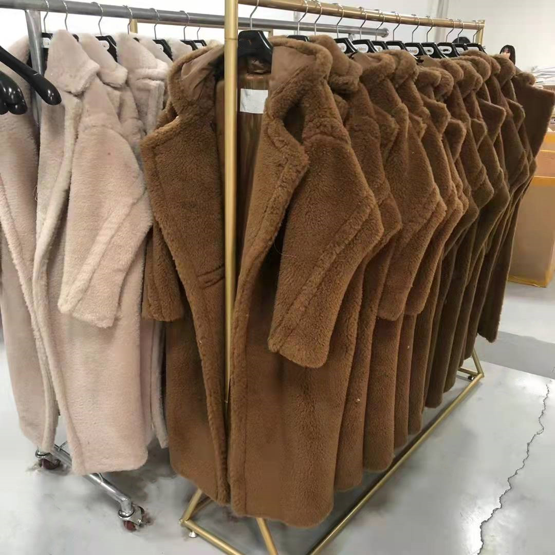 Tobacco Alpaca Fur Women Parka MM Teddy Bear Icon Coat Wool on a Silk Base Button Soft Lapel neck Oversize