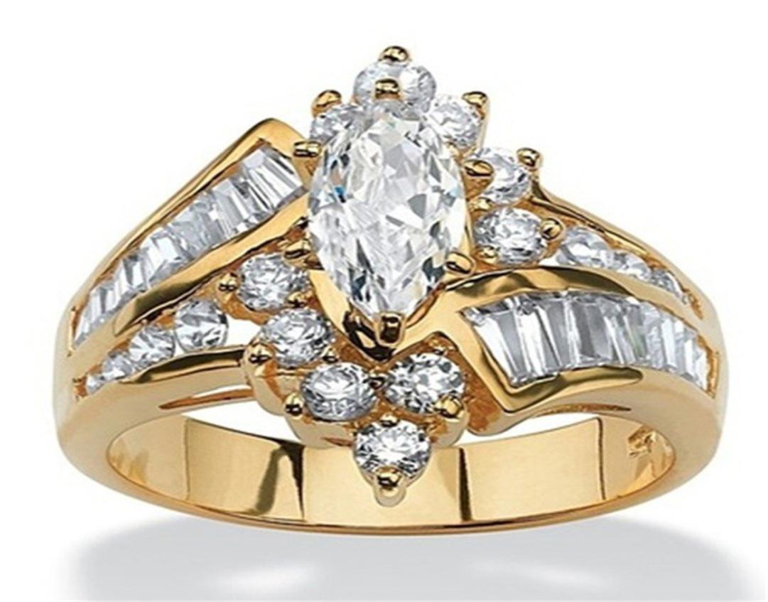 WholeWomen 18K Gold Plated Diamond irregular diamond eye shaped ladder zircon ring Wedding Ring Set for Women rings Jewelry F59881